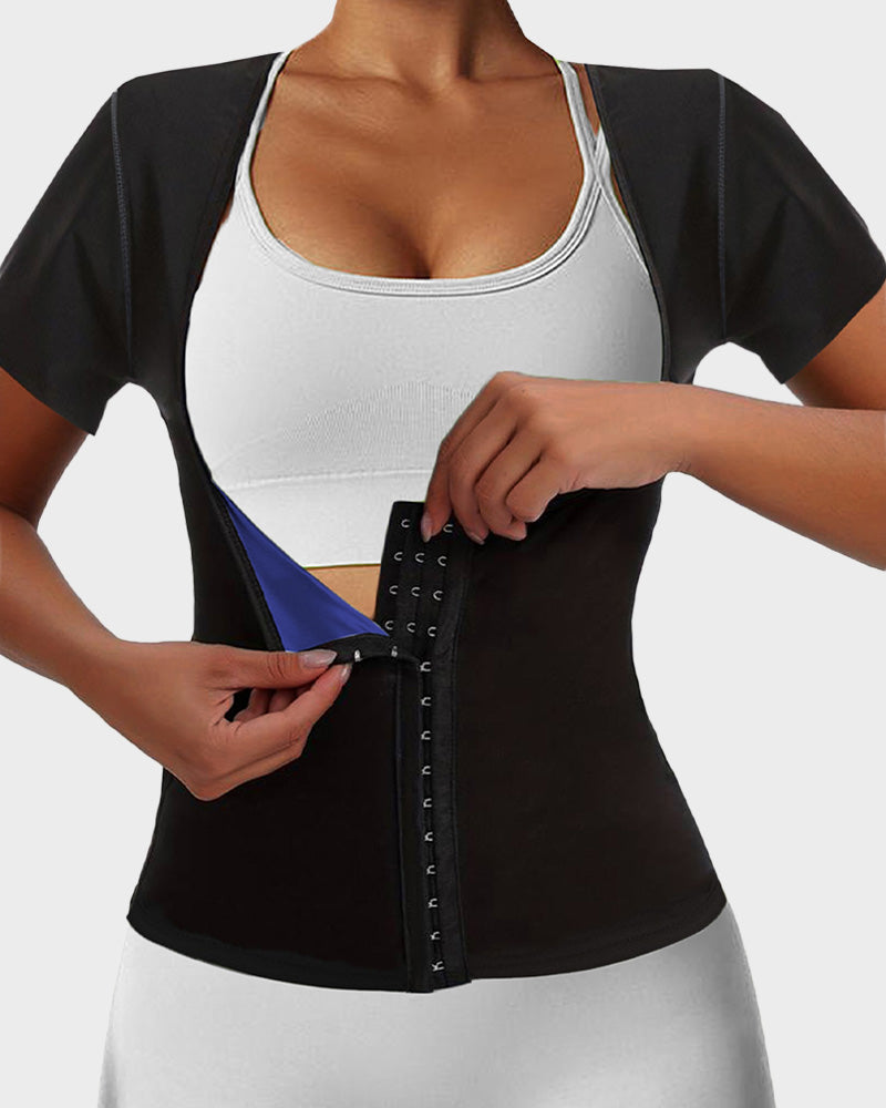 Women's Short-Sleeve Sweat Sauna Top with Bust Support & Abdominal Control
