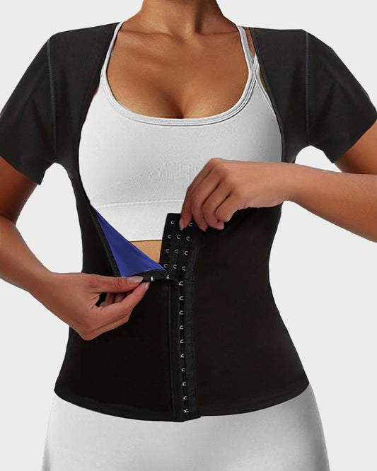 Women's Short-Sleeve Sweat Sauna Top with Bust Support & Abdominal Control