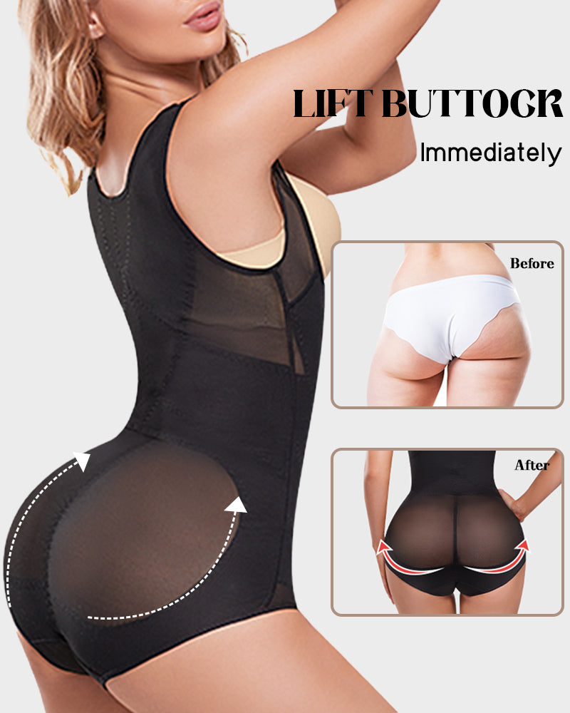 Open Bust Cross Compression Body Shaper for Tummy Control & Posture Support