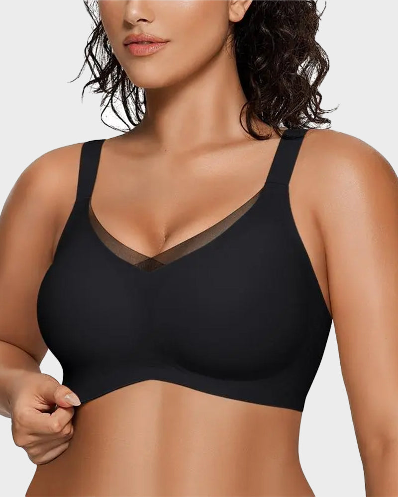 Women's Seamless V-Mesh Wireless Bralette: Ultra-Comfortable Supportive Everyday T-Shirt Bra