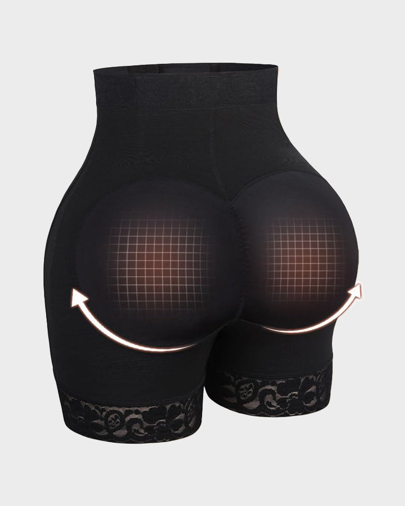 Boned High Waist Tummy Control Shaping Shorts with Zipper & Hooks