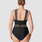 Chic Striped Mesh Insert Cross-Over Halter Neck One-Piece Swimsuit for Women