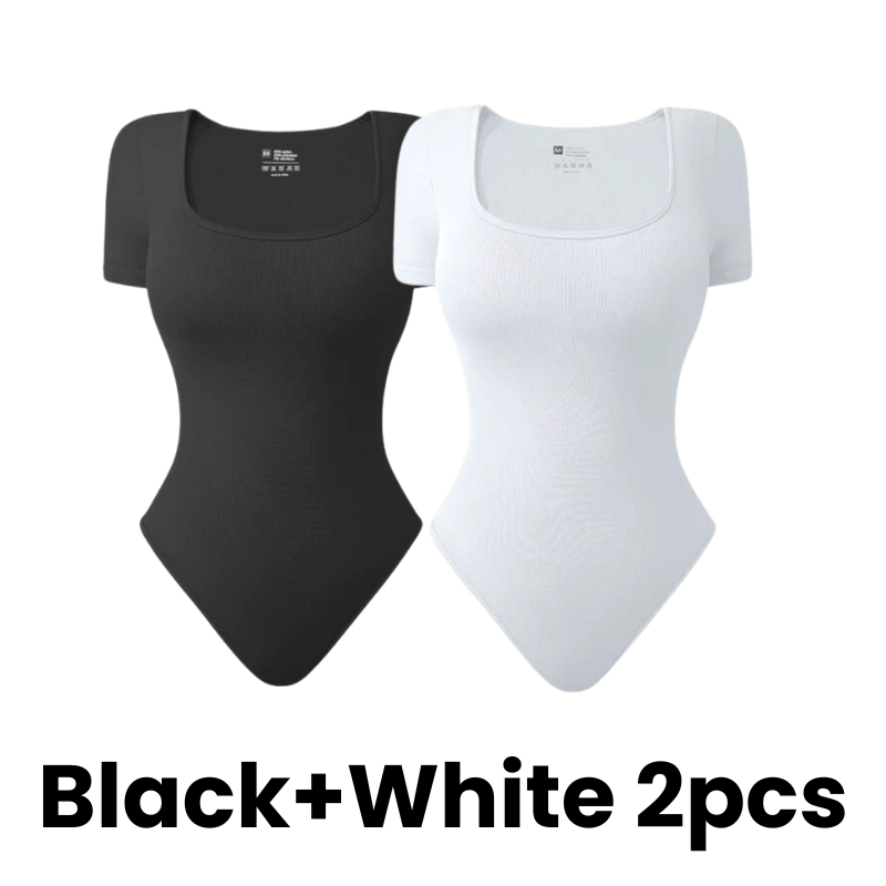 SheCurve® Seamless Square Neck Short Sleeve Snatching Bodysuit: Body-Hugging Shapewear