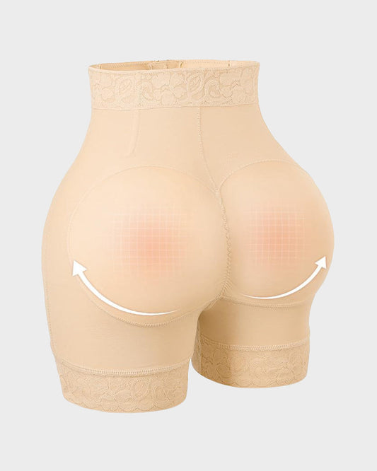 Boned High Waist Tummy Control Shaping Shorts with Zipper & Hooks