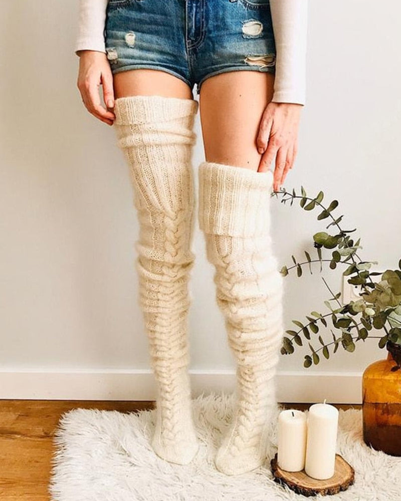 Warm Cable Knit Over-Knee Socks: Cozy, Stylish, Luxurious Winter Comfort
