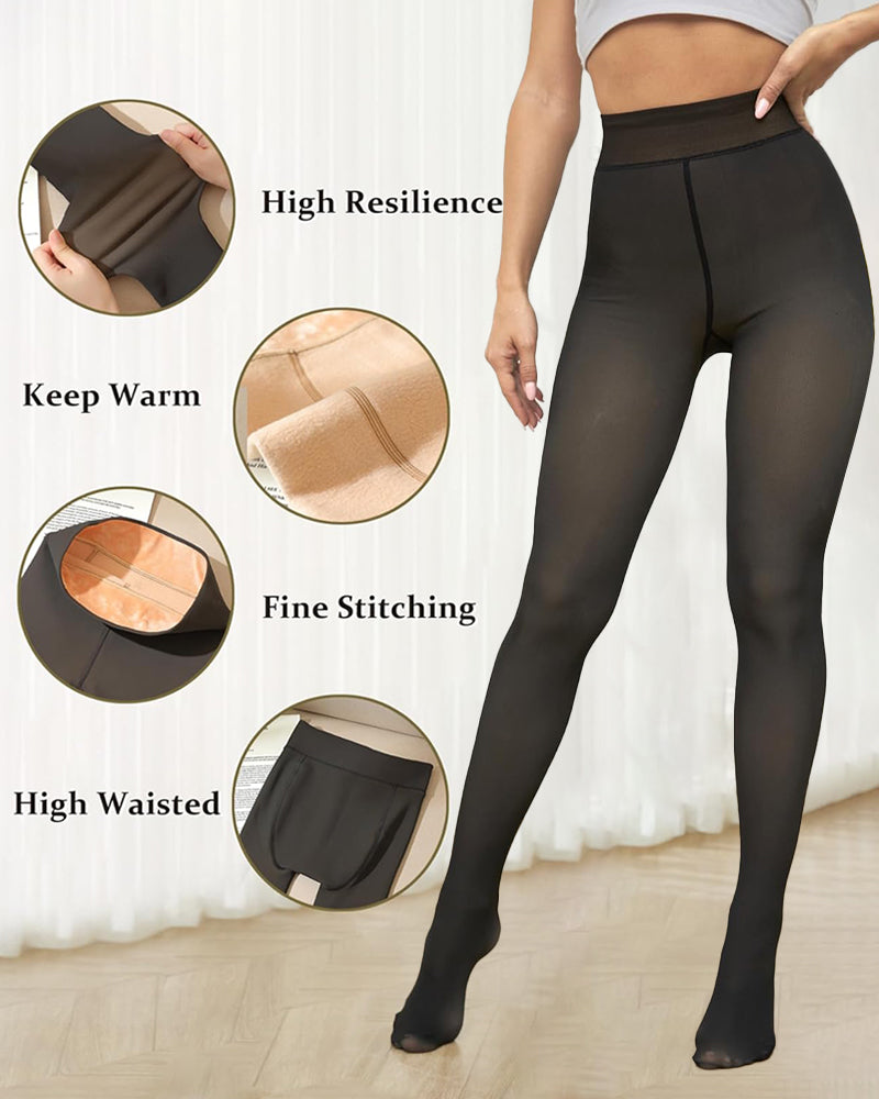 Cozy Translucent Fleece Lined Tights: Warm, Shaping, Skin-Tone Winter Hosiery