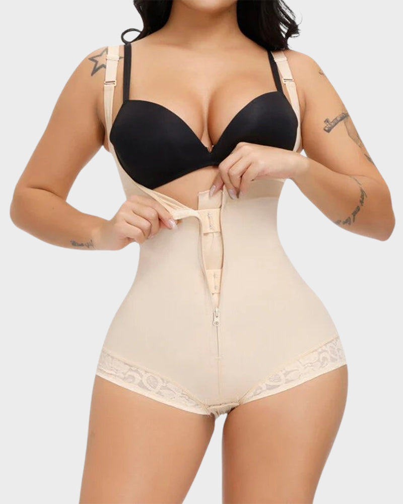 Sensual Lace Zipper Open Bust Shapewear Bodysuit: Ultimate Firm Tummy Control