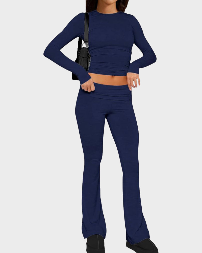 Women's Ultra-Soft 2-Piece Stretch Lounge Set: Comfy Top & Flare Pants