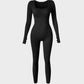 Chic Long Sleeve Square Neck Full Body Shaper Jumpsuit Smooths Curves