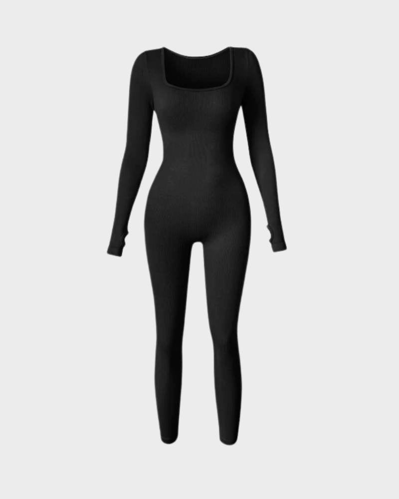 Chic Long Sleeve Square Neck Full Body Shaper Jumpsuit Smooths Curves