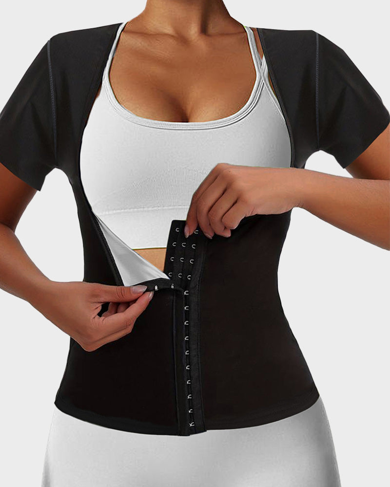 Women's Short-Sleeve Sweat Sauna Top with Bust Support & Abdominal Control