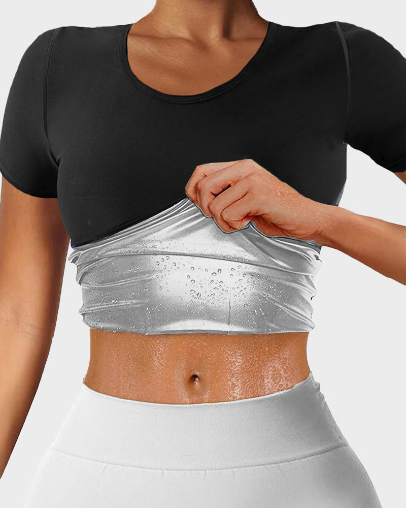 Women's High Elastic Sauna Sweat Shirt: Short Sleeve for Intense Workouts