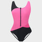 Stylish Color-Blocked Front Zip Tank Swimsuit for Active Women