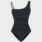 Chic One Shoulder Mesh Insert High Cut One-Piece Swimsuit for Women