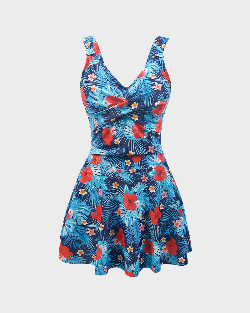 Elegant Floral Print One-Piece Swim Dress: Modest Coverage, Stylish Design, Comfort Fit