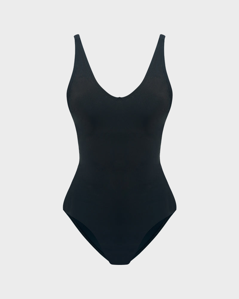 SheCurve Plunge Lace-Up Corset Sculpting One-Piece Swimsuit Flattering Beachwear