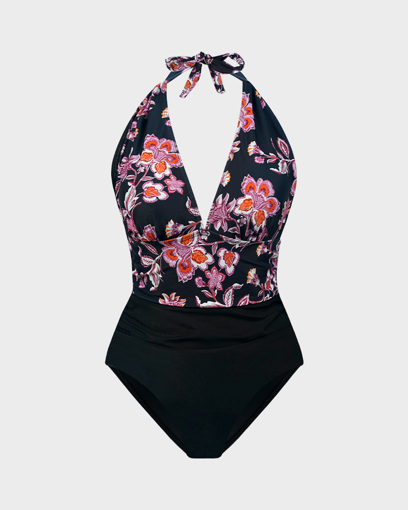 Chic Deep V Halter Neck Backless One-Piece Swimsuit for Women's Beachwear