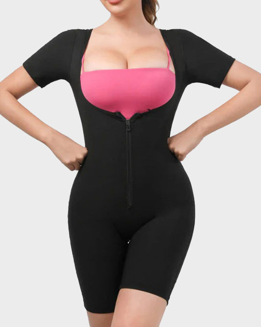Women's Zip-Up Sweat-Inducing Fitness Bodysuit for Enhanced Bust & Waist Shaping