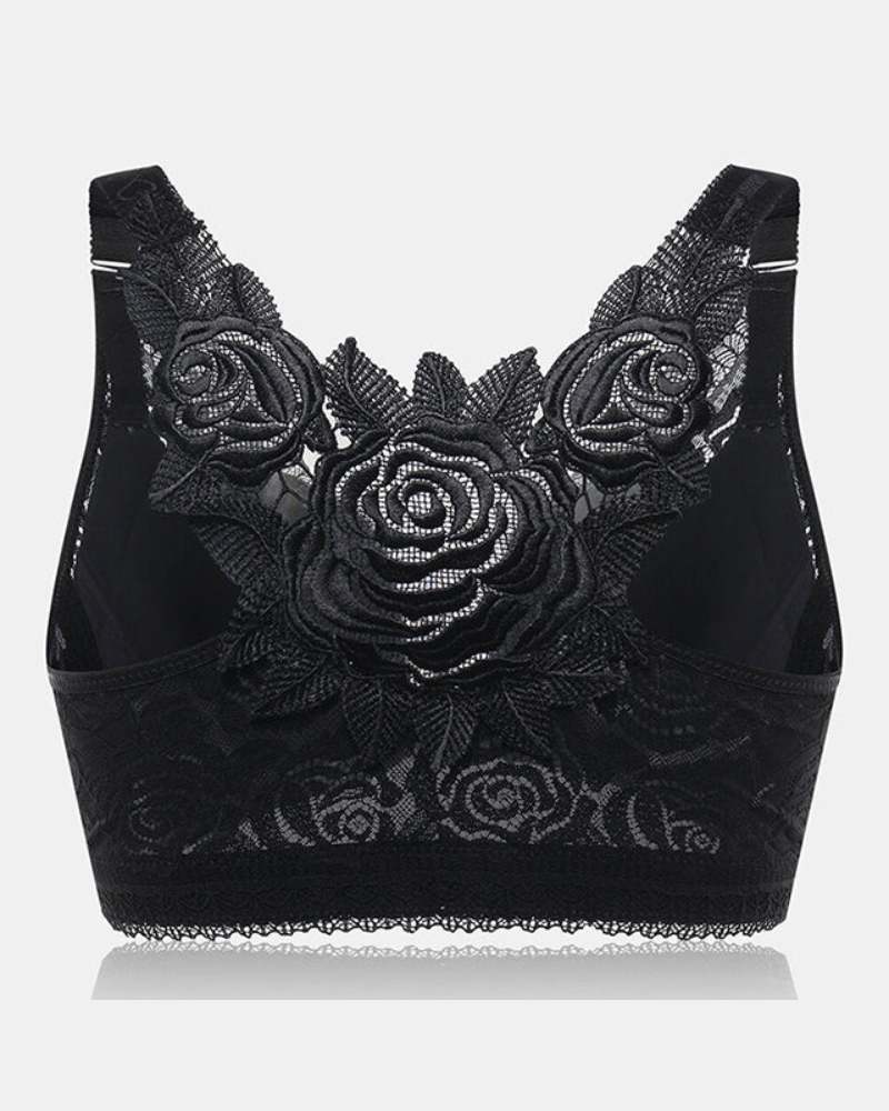 Elegant Rose Embroidered Front Closure Bra for Seamless Comfort and Easy Wear