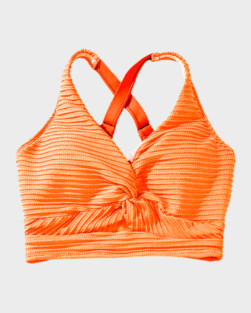Chic Textured Knot-Front High-Waisted Bikini Set for Women