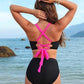 Trendy Color-Block Crisscross Laced Bikini Set with Adjustable Back Ties