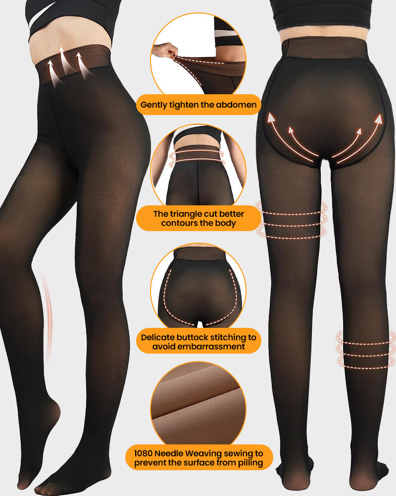 Cozy Translucent Fleece Lined Tights: Warm, Shaping, Skin-Tone Winter Hosiery