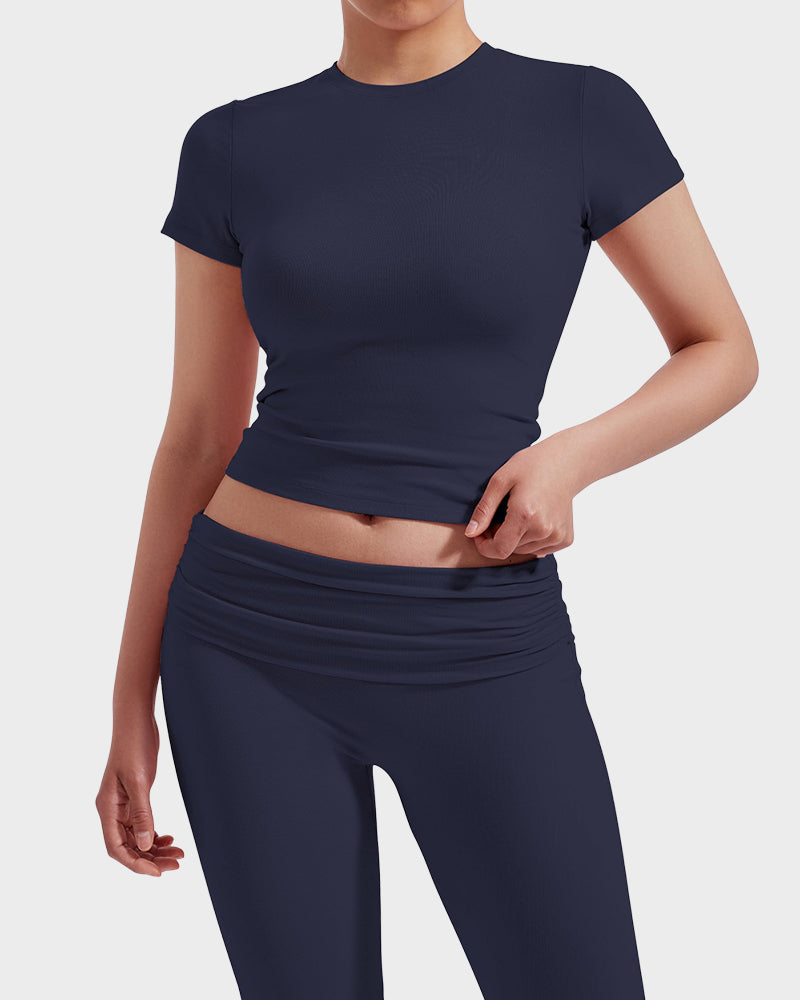 Women's Ultra-Soft 2-Piece Stretch Lounge Set: Comfy Top & Flare Pants
