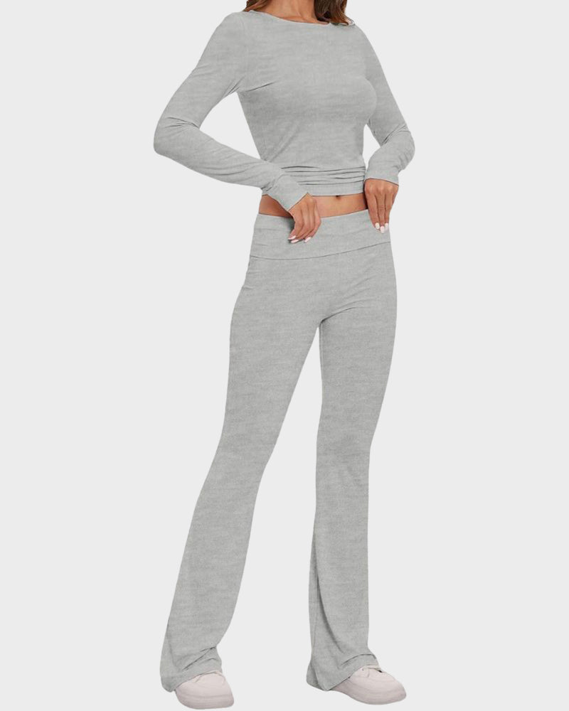 Women's Ultra-Soft 2-Piece Stretch Lounge Set: Comfy Top & Flare Pants