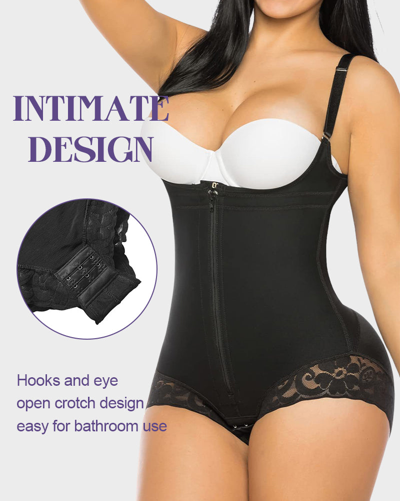Sensual Lace Zipper Open Bust Shapewear Bodysuit: Ultimate Firm Tummy Control
