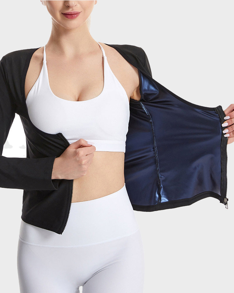 Ultimate Zipper Front Open-Bust Long Sleeve Thermal Sweat Sauna Suit Top