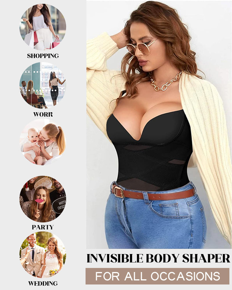 Open Bust Cross Compression Body Shaper for Tummy Control & Posture Support