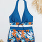 Women's High Waist Patchwork Two-Piece Swimsuit Sporty Lace-Up Beach Active Wear