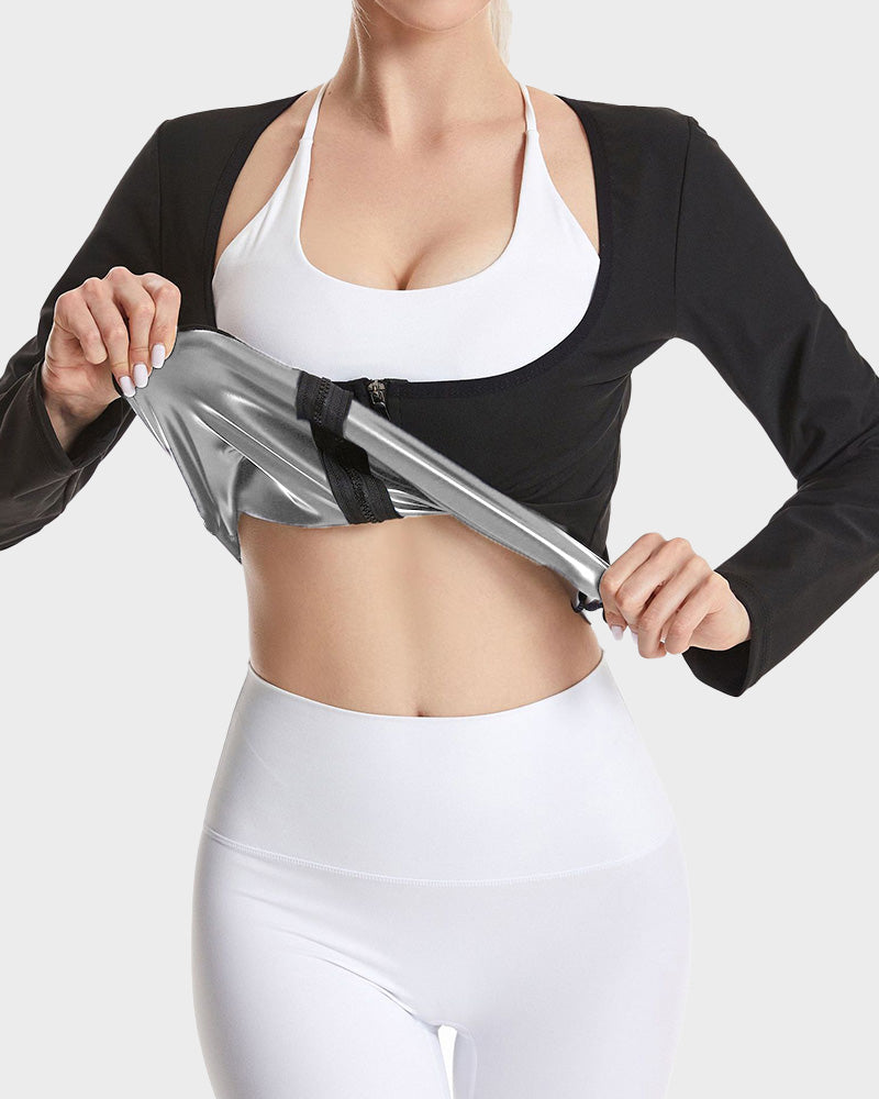 Ultimate Zipper Front Open-Bust Long Sleeve Thermal Sweat Sauna Suit Top