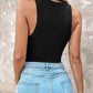 Ribbed Knit Round Neck Tank Top with Built-in Bra Pads