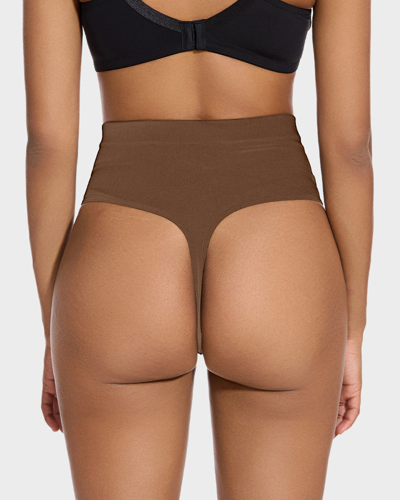 Seamless Mid-Waist Tummy Control Thong Panty 2-Pack for Smooth Shaping