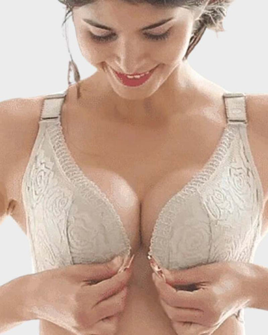 Elegant Rose Embroidery Front Closure Bra for Seamless Comfort & Support