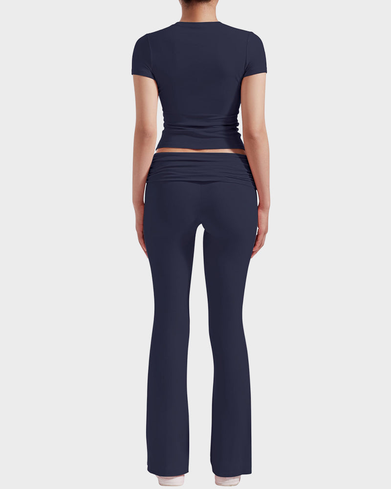 Women's Ultra-Soft 2-Piece Stretch Lounge Set: Comfy Top & Flare Pants