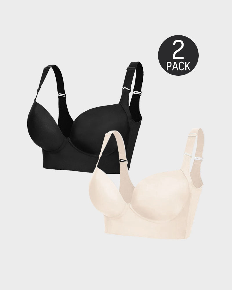SheCurve® Ultimate Smoothing Back Push-Up Bra 2-Pack: Black & Beige Comfort