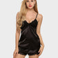 Lace Trim Silk Open-Back Camisole and Shorts Sleepwear Set