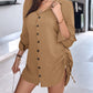 Chic SheCurve Long Sleeve Button-Down Drawstring Shirt Dress – Adjustable Hem, Comfortable