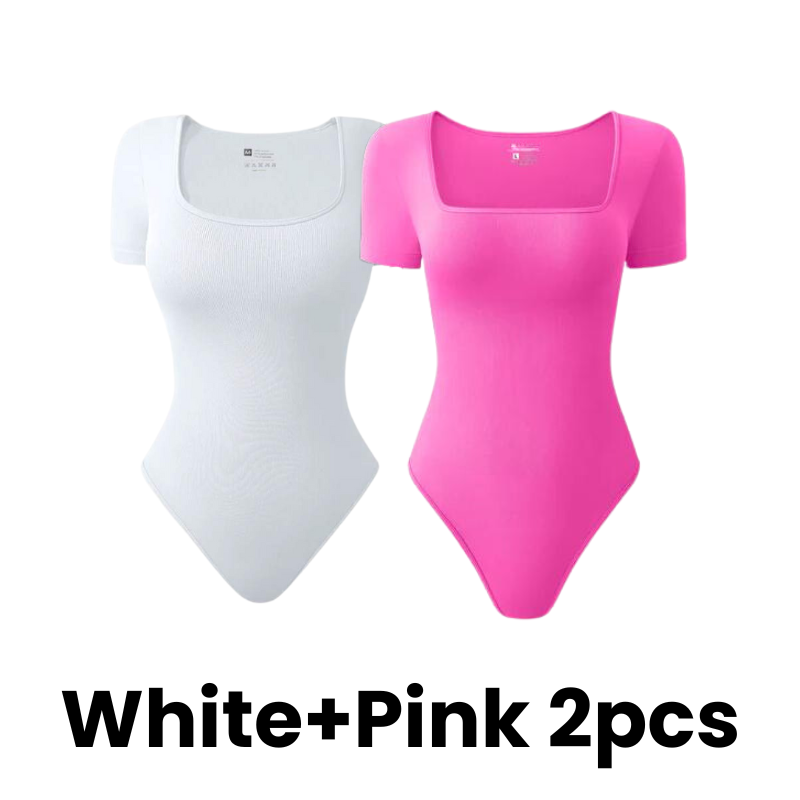 SheCurve® Seamless Square Neck Short Sleeve Snatching Bodysuit: Body-Hugging Shapewear