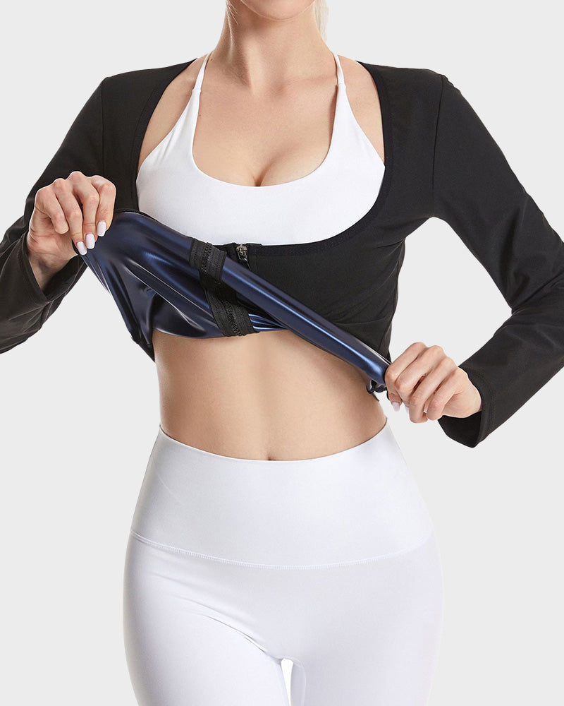 Ultimate Zipper Front Open-Bust Long Sleeve Thermal Sweat Sauna Suit Top