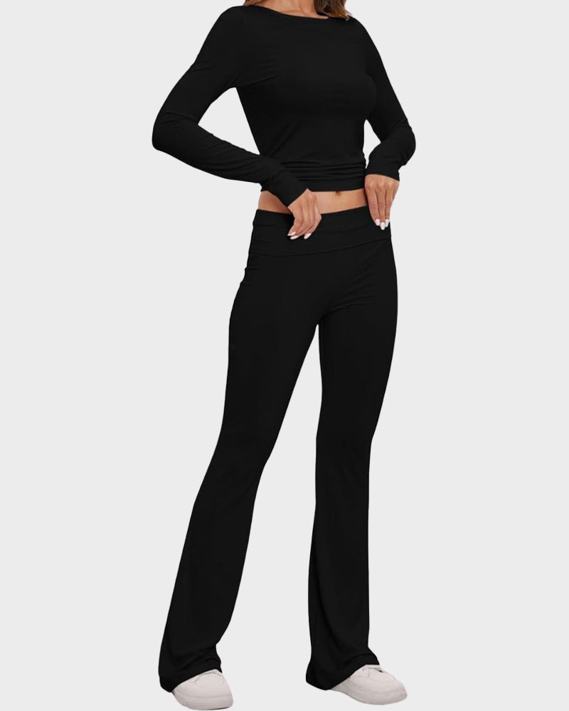Women's Ultra-Soft 2-Piece Stretch Lounge Set: Comfy Top & Flare Pants