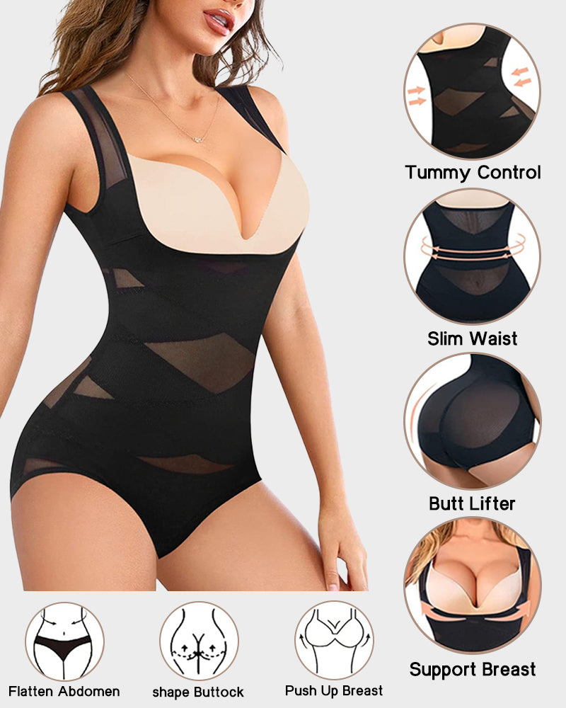 Open Bust Cross Compression Body Shaper for Tummy Control & Posture Support