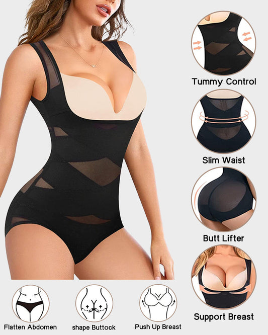 Open Bust Cross Compression Body Shaper for Tummy Control & Posture Support