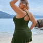Plus Size Tummy Control One-Piece Swim Dress Bathing Suit with Built-in Bottom