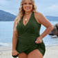 Plus Size Tummy Control One-Piece Swim Dress Bathing Suit with Built-in Bottom