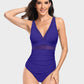 Elegant Mesh Tummy Control One-Piece Swimsuit with Deep V-Neck & Backless Design