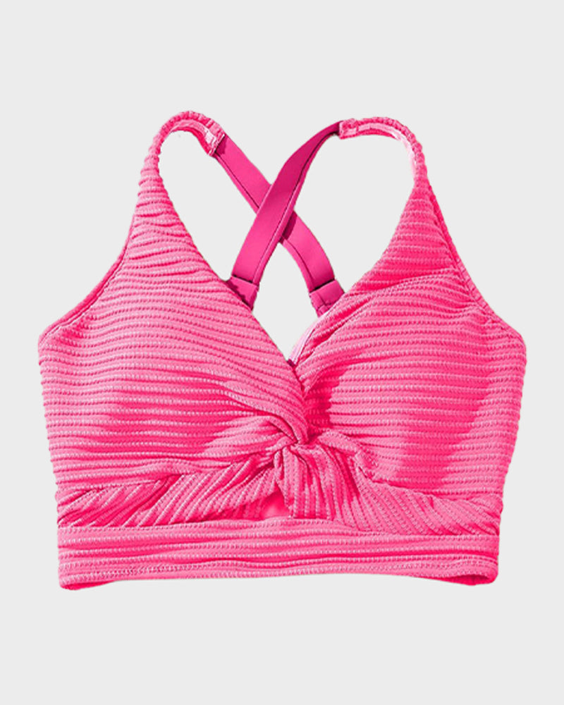 Chic Textured Knot-Front High-Waisted Bikini Set for Women