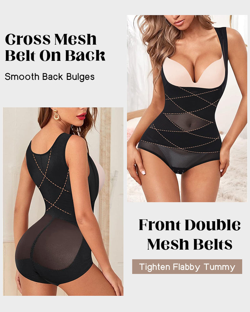 Open Bust Cross Compression Body Shaper for Tummy Control & Posture Support